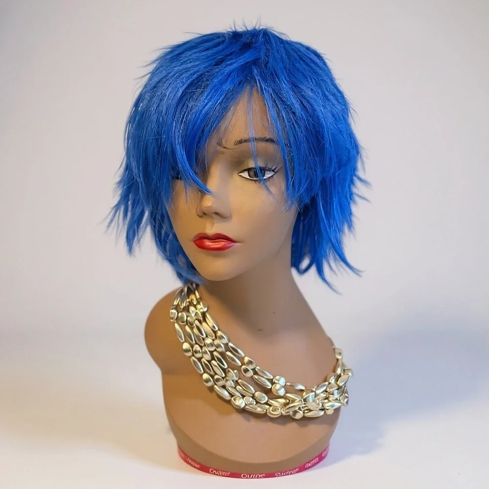 Vibrant Blue Anime Cosplay Wig – Layered Short Hair with Bangs for Cosplay